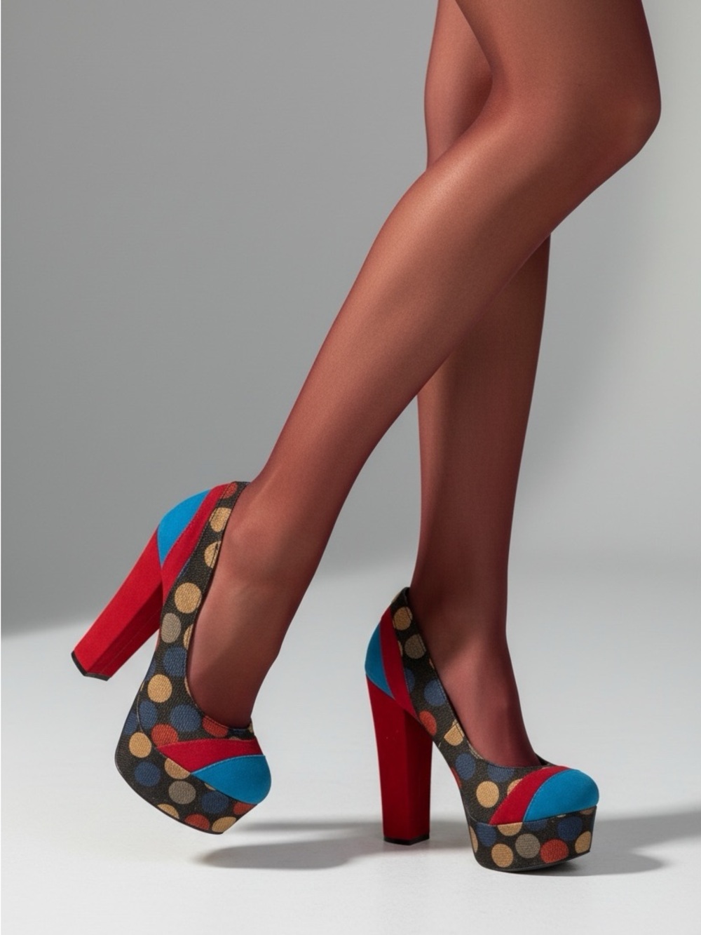 🫶🏻 Just Earl Platform High Heel Pumps in Multicolor Dot Print